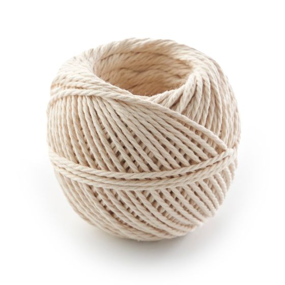 Ecoliving natural recycled cotton twine ball on a white background