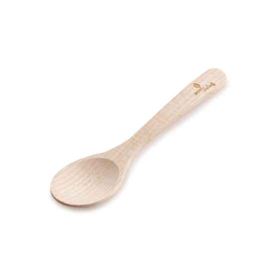ecoliving wooden tea spoon pictured on a plain white background