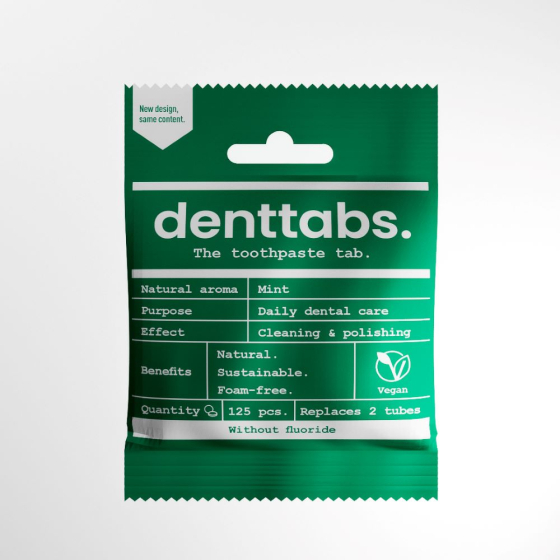 Denttabs Fluoride-Free Toothpaste Tablets x125, white background