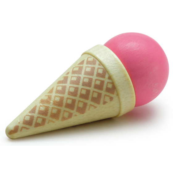 Erzi Pink Ice Cream Cone Wooden Play Food on a white background