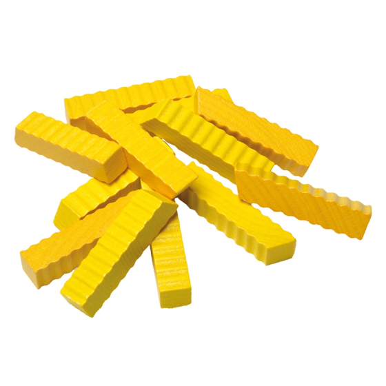 Erzi French Fries Chips Wooden Play Food, crinkle cut toy chips on a white background 