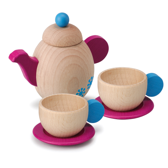 Erzi Wooden Toy Tea Set on a plain background.