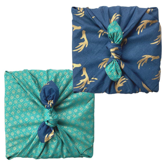 FabRap Double Sided Reusable Gift Wrap - Jade & Midnight Reindeer