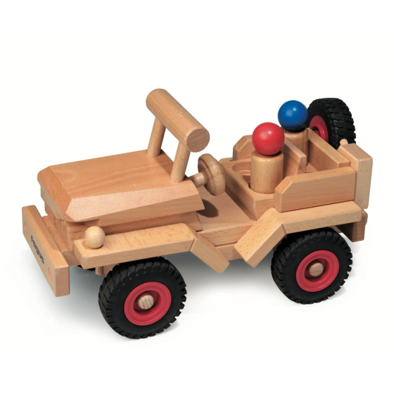 Fagus eco-friendly wooden jeep car toy on a white background