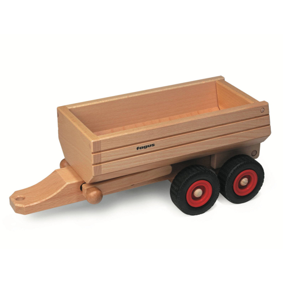 Fagus wooden trailer toy with the container down on a white background