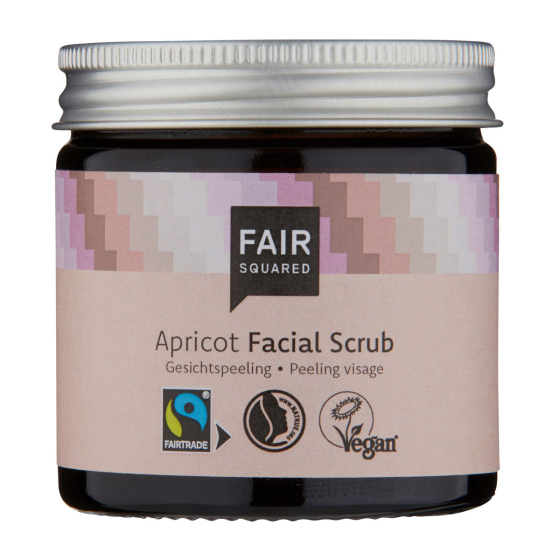 Fair Squared zero waste apricot facial scrub jar on a white background