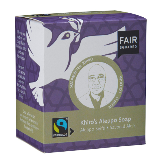 Fair Squared zero waste Khiro's Aleppo soap on a white background