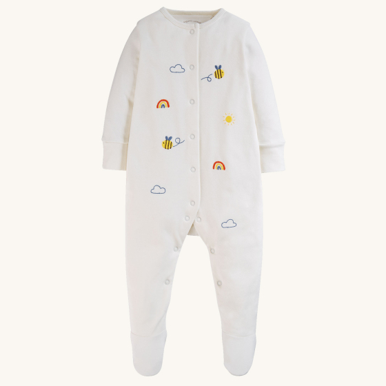 Frugi Embroidered Babygrow - Buzzy Bee on a plain background.