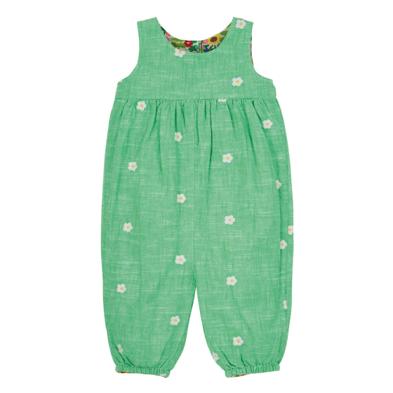 Front of the Frugi allotment nia reversible organic cotton dungarees on a white background