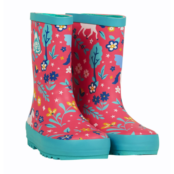 Frugi childrens eco-friendly pegasus puddle buster wellington boots on a white background