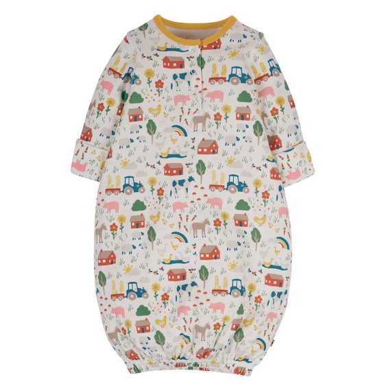 Frugi baby life at the farm organic cotton sleepsuit on a white background