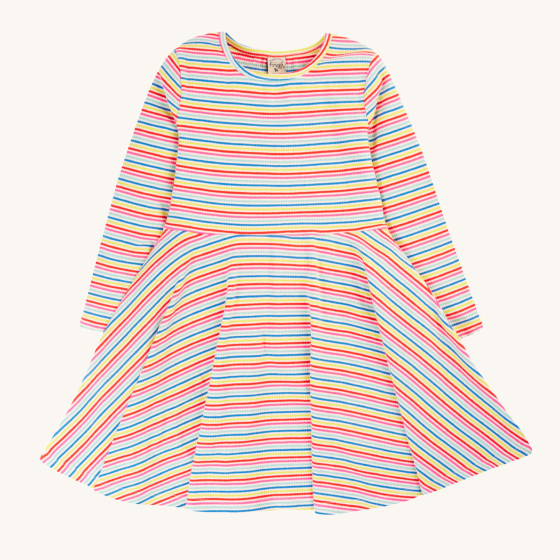 Frugi Rhianna Rib Skater Dress - Rainbow Stripe