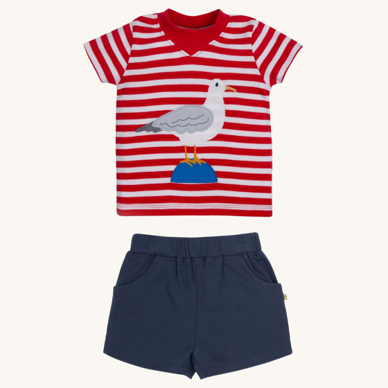 Frugi Easy On Outfit - True Red Stripe/Seagull/Indigo