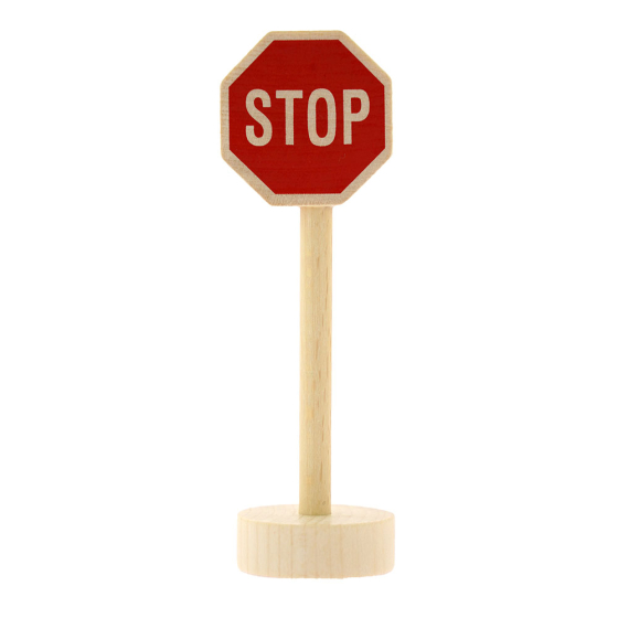 Gluckskafer plastic-free miniature stop sign toy on a white background