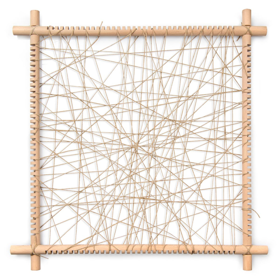 Grapat handmade wooden weaving frame laid out on a white background