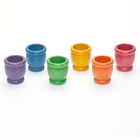 Grapat Loose Parts 6 Rainbow Mates Wooden Toy Cups Supplementary Set