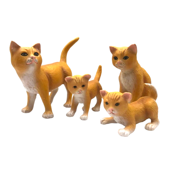 4 Green Rubber Toys eco-friendly kids cat figures on a white background