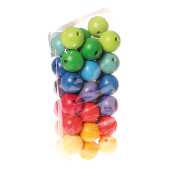 Grimm's 36 Coloured Beads 30mm pictured on a plain background