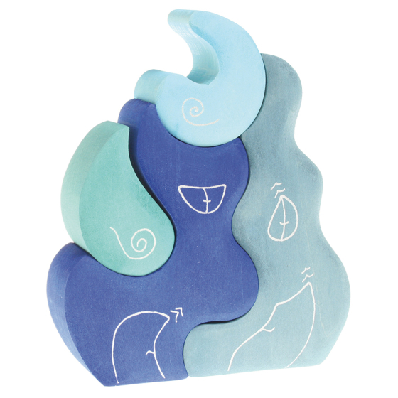 Grimm's Casa Luna wooden stacking toy pictured on a plain background 