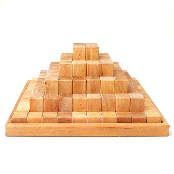 Grimm's kids natural large stepped pyramid toy blocks set on a white background