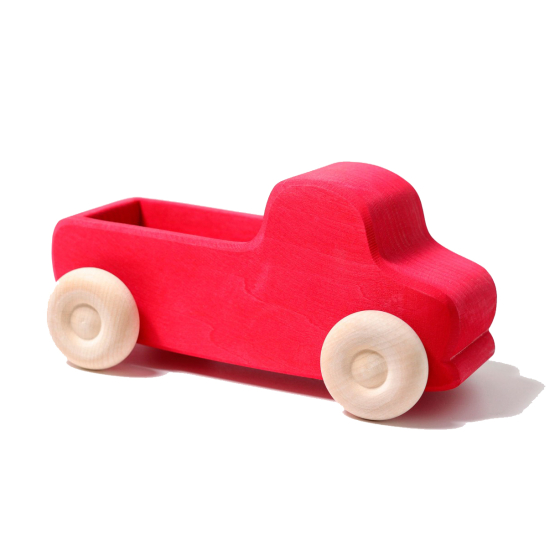 Grimm's Large Wooden Red Truck and natural wooden wheels, on a white background