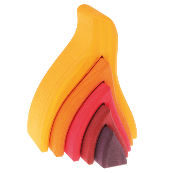 Grimm's Small wooden Fire stacking toy pictured on a plain background 