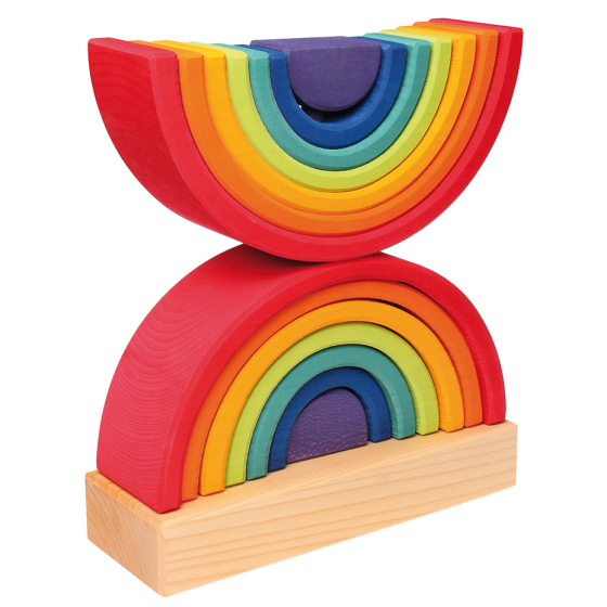 Grimm's Rainbow Stacking Tower Toy pictured on a plain background 