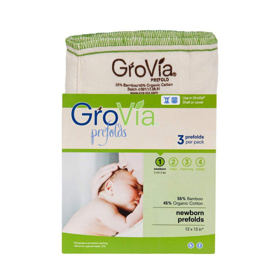 Grovia organic cotton and bamboo nappy prefold cloths pack on a white background