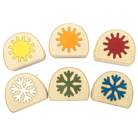 Hellion Toys handcrafted eco-friendly wooden temperature blobs laid out in 2 rows on a white background
