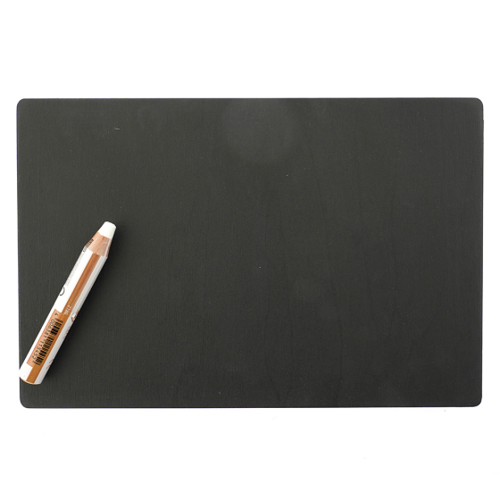 Hellion Toys eco-friendly wooden laptop chalking board with a white crayon on top on a white background