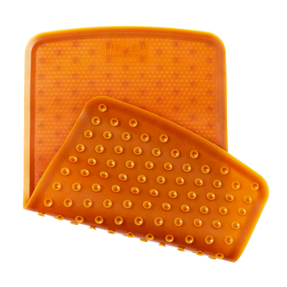 Hevea natural rubber bath mat folded on a white background showing the top and bottom sides 