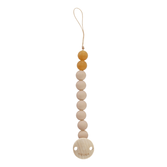 Hevea natural pacifier holder in Sandy Nude, on white background