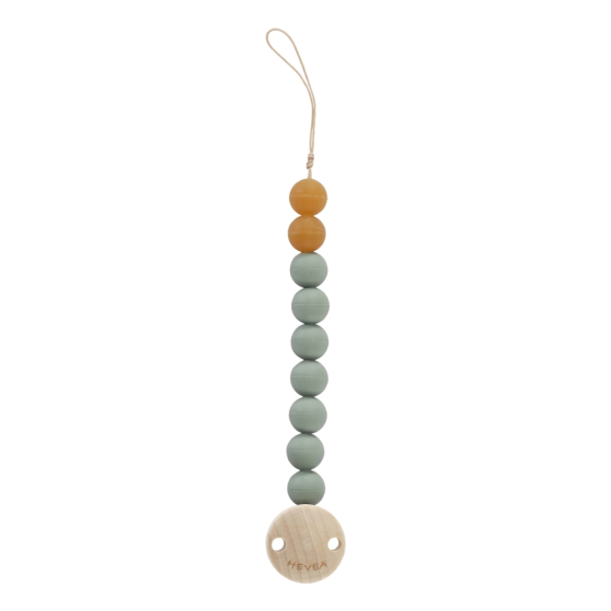 Hevea natural pacifier holder in Seafoam blue, on white background