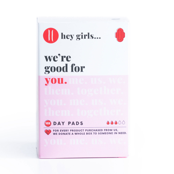 Hey Girls Bamboo Day Pads - 10 Pack in box pictured on a plain white background