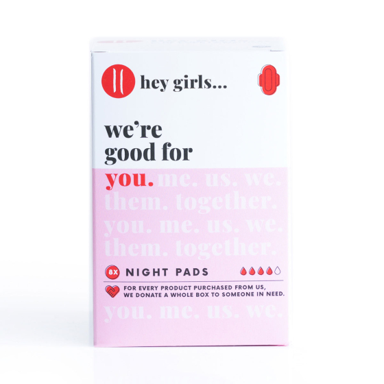 Hey Girls Bamboo night Pads - 8 Pack pictured on a plain white background