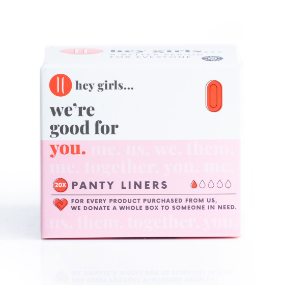 Hey Girls Natural Bamboo & Corn Fibre Disposable Panty Liner box pictured on a white background