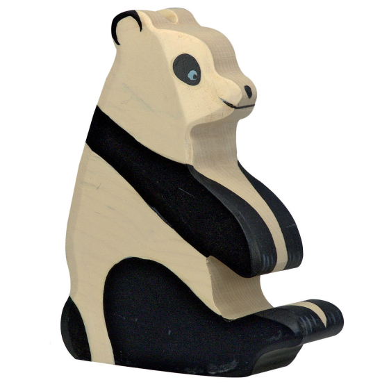 Holztiger sitting panda wooden toy figure pictured on a plain background 