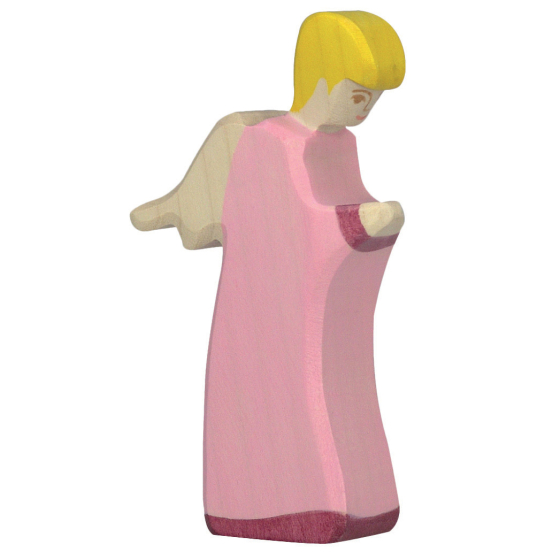 Holztiger standing angel in a pink gown pictured on a plain background