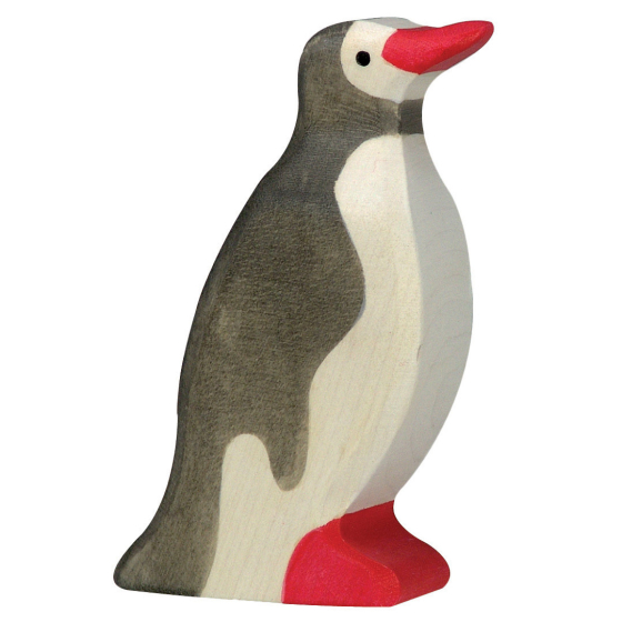 Holztigher penguin figure pictured on a plain background 