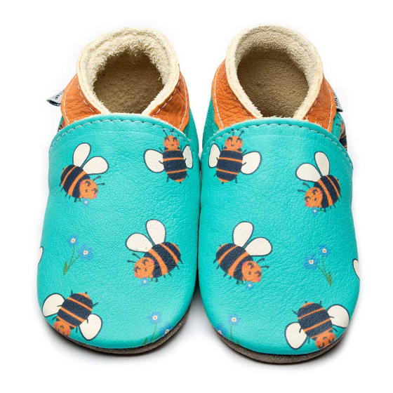 Inch Blue Turquoise Leather Boots with Bees painted on