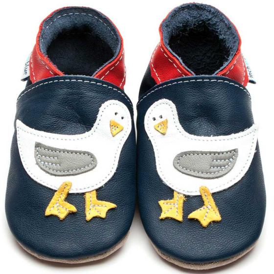 Inch Blue navy leather Seagull applique baby shoes red collar