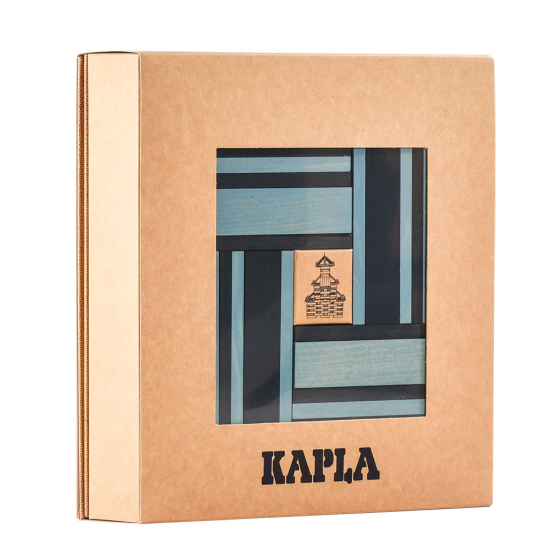 Kapla light and dark blue book and blocks set on a white background
