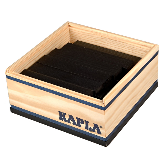 Kapla eco-friendly black wooden stacking blocks on a white background