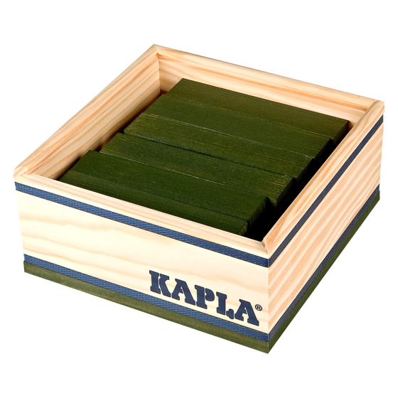 Kapla eco-friendly green wooden building blocks set on a white background