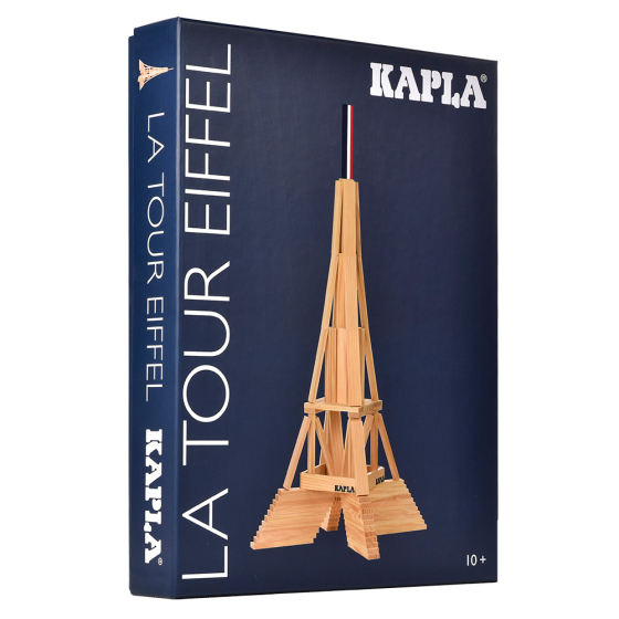 Kapla eco-friendly wooden Eiffel Tower building set on a white background