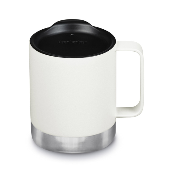 Klean Kanteen stainless steel insulated travel mug in matte white on a white background
