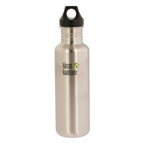 Klean Kanteen Classic Loop 27oz - Brushed Stainless, on a white background