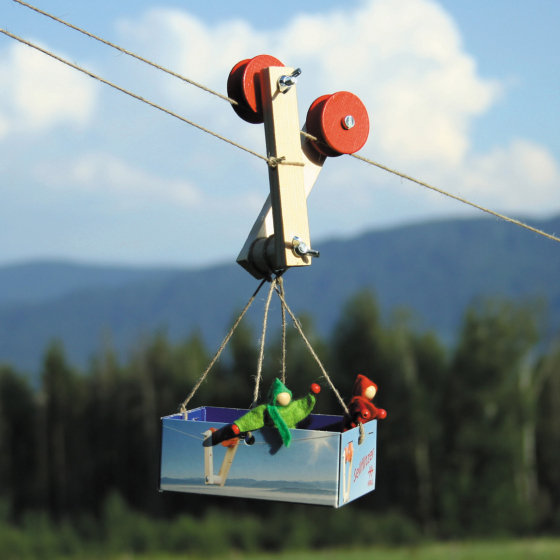 Kraul rope runner cable car wooden toy with two tiny dolls inside (passengers available separately)