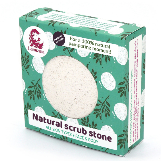 Lamazuna Natural Scrub Stone in box pictured on a plain white background