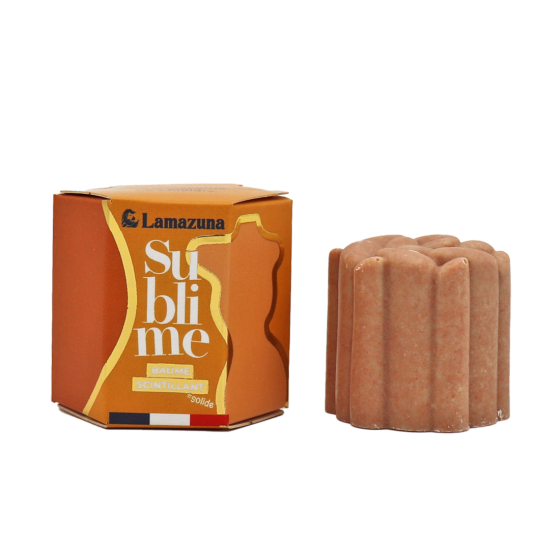 Lamazuna Organic Sublime Orange Blossom Body Shimmer Solid Bar and box on a white background